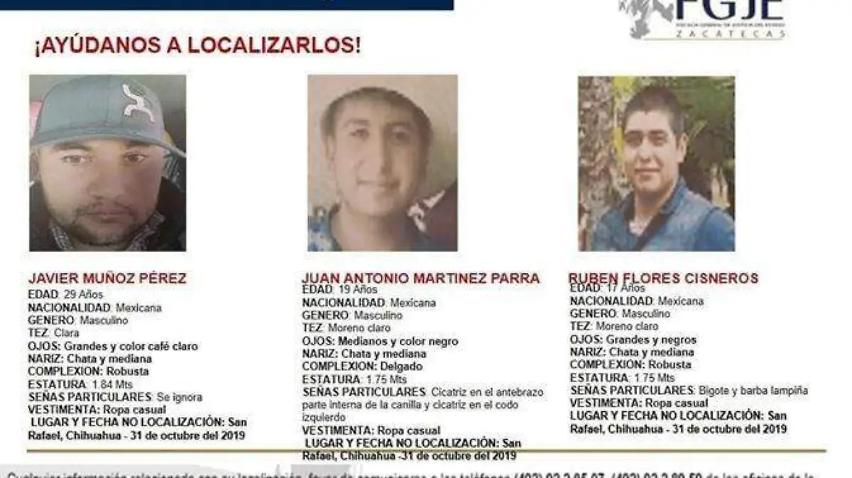 FOTO CORTESÍA FAMILIARES Ya fue notificada la FZO sobre desaparición de tres zacatecanos en la sierra de Chihuahua